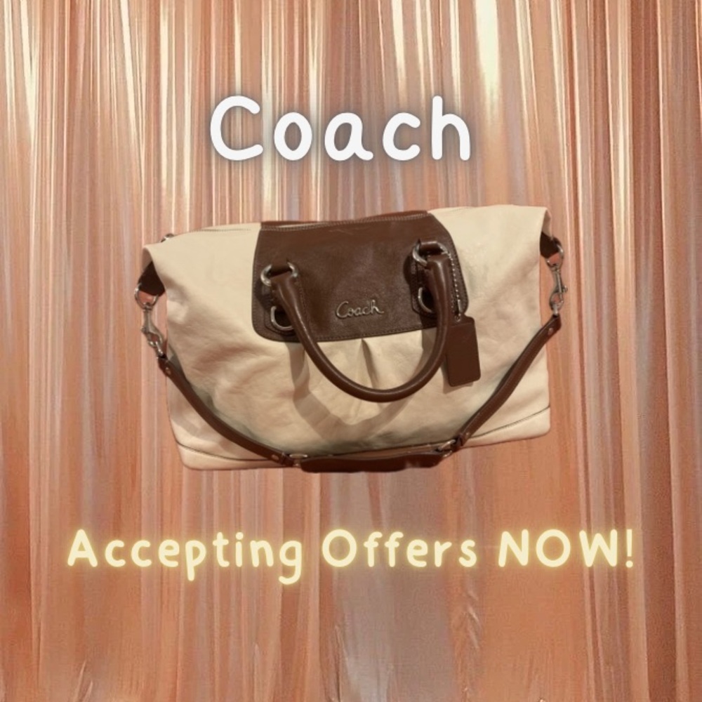 Coach Ashley Cream and Brown Leather Satchel